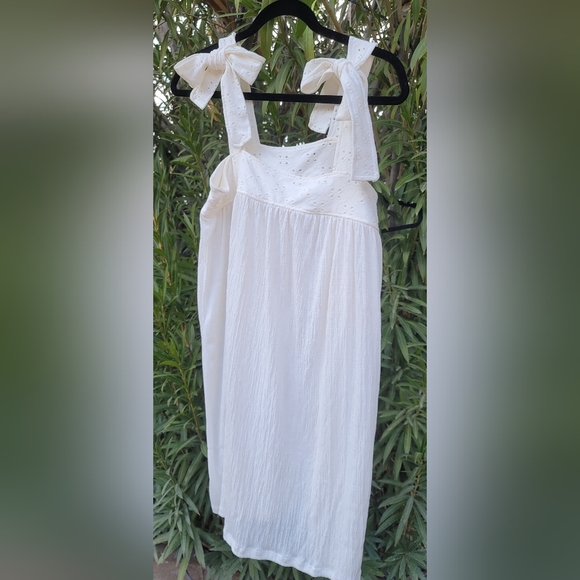 NWT EGGSHELL EYELET FAUX SHOULDER TIES GAUZE BODY COVER UP SUN DRESS SIZE 4 TO 6 - Picture 4 of 9